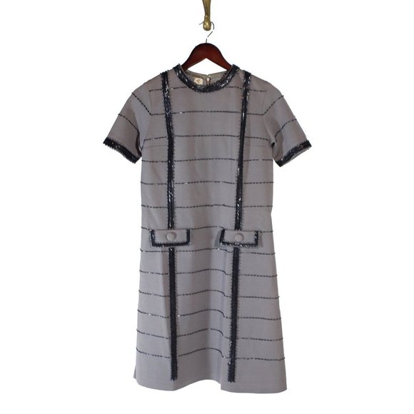 Antique Beaded Grey Wool Dress - Picture 1 of 9